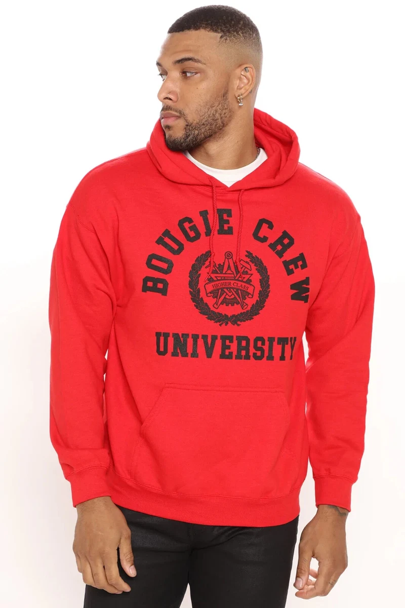 Fashion Nova Mens Bougie Crew University Crest Red Pullover Hoodie