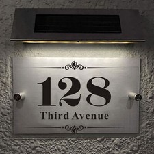 Personalised Solar Light House Sign LED Illuminated Door No. & Street Name Plate