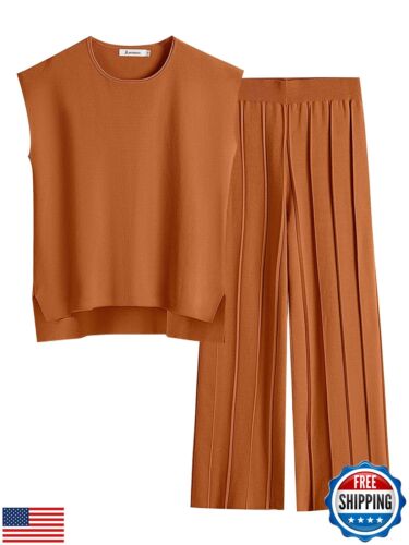 ANRABESS 2 Piece Sets for Women Summer Vacation 2025 Lounge Outfits Sweater M