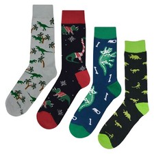 NWT Dinosaur 2 Dress Socks 4 Pack Novelty Men 8-12 Crazy Fun Sockfly