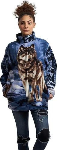 Wildkind Snow Grey Wolf Jacket Wolves Howling Moon Lone Blue Sweater M-4X image 3