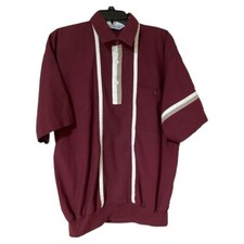 Royale Air Retro Men's Vintage 70s Bowling Polo Shirt Maroon Size Large Hipster
