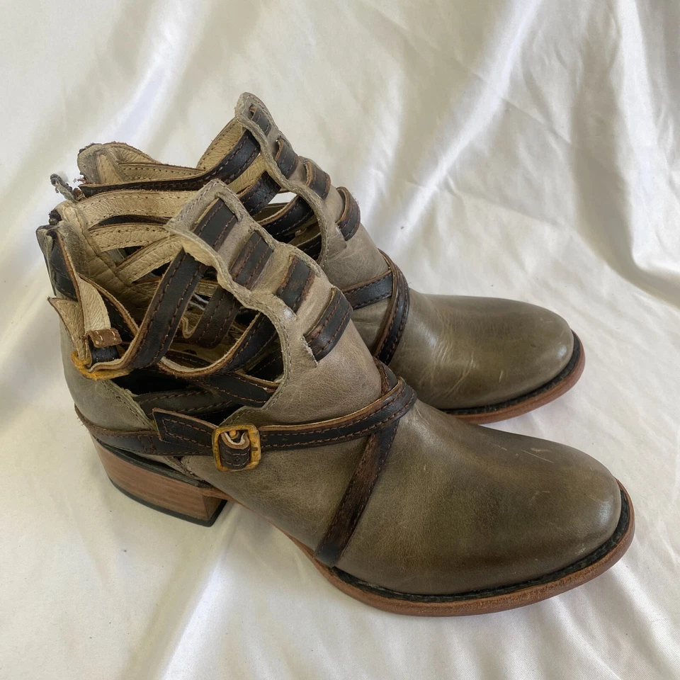 FREEBIRD By Steven Stair Ankle Boot Distressed Leather Shoe Boho Sz 6 Green - Image 4 of 4