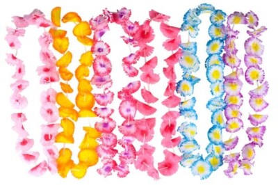 24 JUMBO TWO TONE CARNATION FLOWER LEIS Silk Hawaiian Luau Free Shipping    