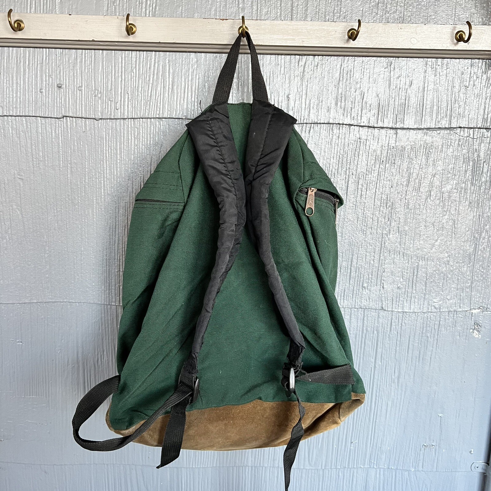 Vintage 90s Jansport Aztec Southwest Backpack Green Leather Made In USA