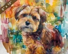 Norfolk Terrier watercolor painting in a colorful villag 8x10 Print 