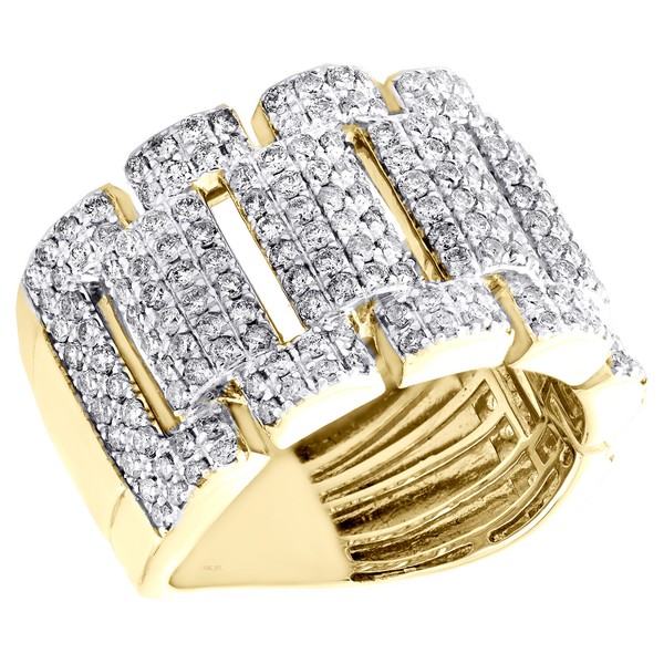 10K Gelbgold Rund Diamant JubiläUm Pinky Ring 15Mm Statement Pavé Band 2,4 Ct-image