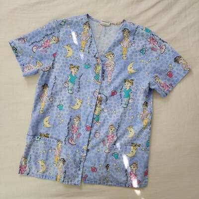 Vintage scrub top shirt night shift nurse overlay medium pediatrics