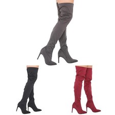 Womens Thigh High Stiletto Heels Ladies Over The Knee Zip Up Pointed Toe Shoes
