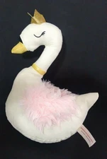 Vtg Hugfun International White Queen Swan Plush Pink Feathers Golden Crown Rare