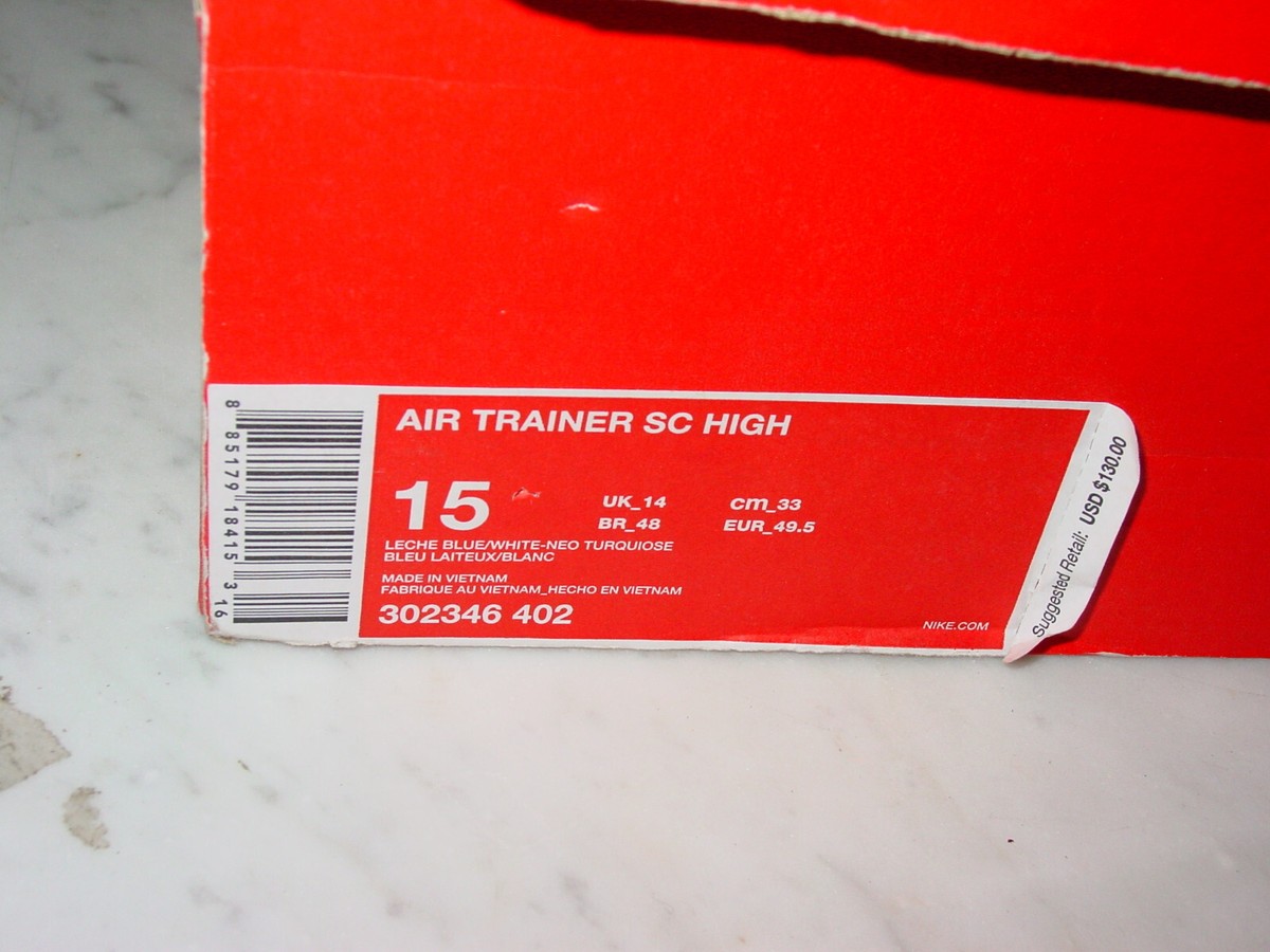 【 sige  】 Nike Air Trainer SC High Leche Blue/White/Neo Turquoise Shoe Box