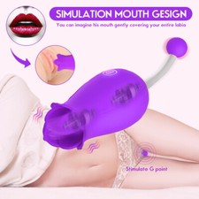 10-Speed Oral Clit Licking Tongue Rose Vibrator G-Spot Dildo Sex Toys Women US