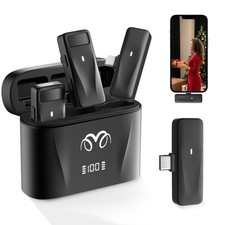 Wireless Microphone for iPhone 17/16/15 Android, USB-C Lavalier Lapel Mic f...