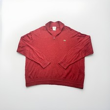 Lacoste Sweater Mens 7 Red 1/4 Zip Pullover Lightweight Logo Cashmere Blend