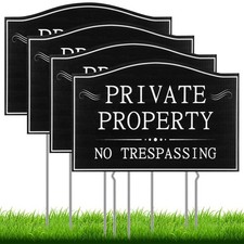 4 Pcs Private Property No Trespassing Signs with 15 Metal Stakes 11.8 x 7.9 I...