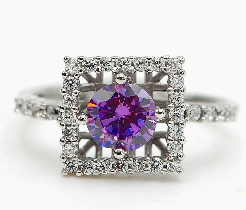 2CT  Amethyst 925 Genuine Sterling Silver Ring Jewelry Sz 8 MM1-6