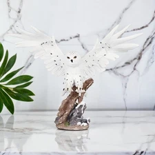 18.5"W Snowy Owl Wings Up Statue Wild Animal Decoration Figurine Room Decor
