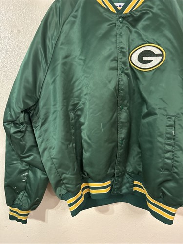 Chaqueta de satén vintage Green Bay Packers línea tiza para hombre XL 80’s abrigo abotonado - Imagen 12 de 15