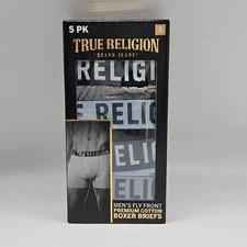 5 Pack TRUE RELIGION Men's S M L XL Cotton Fly Front Boxer Briefs Logo Assorted