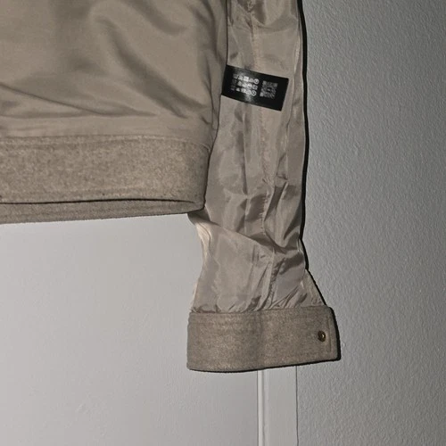 ZARA  Beige Wool Blend Full Zip Jacket Lined Pockets Size L image 12