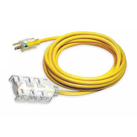 Zoro Select 4Gad6 Sjtow Extension Cord, 12 Awg 6 Outlets, 5-15R, Yellow, Pvc,