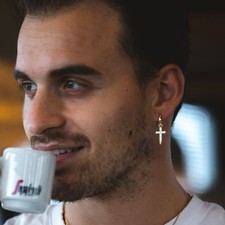 Cross Dangle Earring For Men 925 Sterling Silver Sword Dangle Hoop Earrings Him