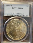 1881-S San Francisco Morgan Silver Dollar PCGS MS64