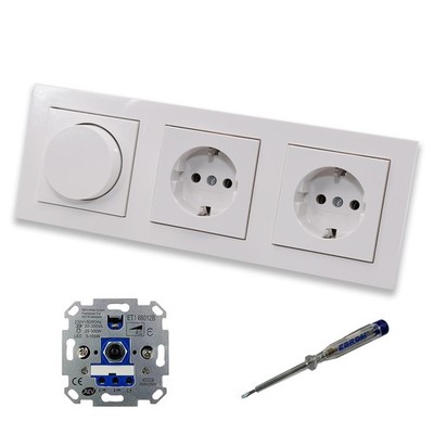 REV Ritter LED Dimmer + Gira  065003 + 2x Steckdose 418803 in E2 reinweiß