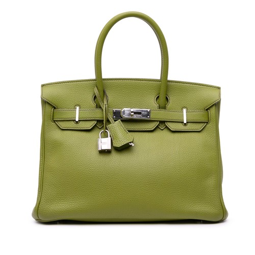 Authenticated Hermès Togo Birkin Retourne 30 Green Olive Calf Leather Handbag