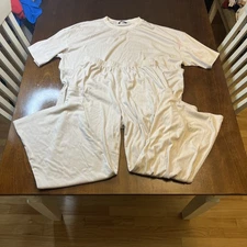 PrettyGarden Women’s Loungewear Set M Beige Short Sleeve Top & Wide-Leg Pants