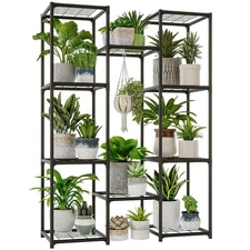 Bamworld Black Plant Stand Outdoor Metal Plant Shelf Large Plant Holder