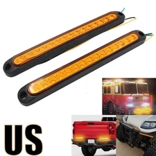 2X Amber 15LED Car Truck DRL Light Bar Brake Rear Turn Signal Stop Tail Strip US