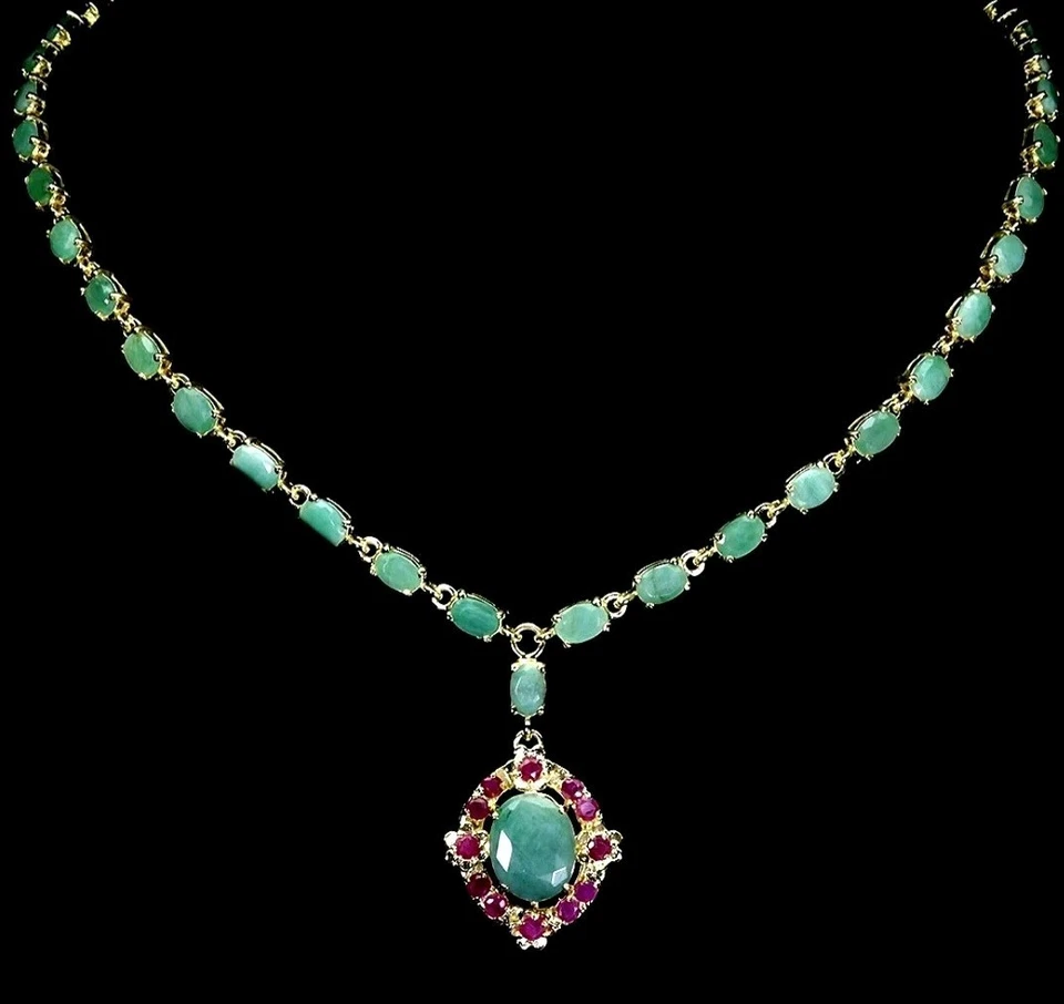Ожерелье из серебра 925 пробы с изумрудом, рубином - Изображение 3 из 4