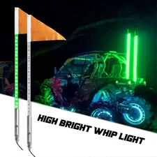 2 Pack Led Whip Light Lighted Whips for UTV GREEN Color Led Antenna 3ft Optic