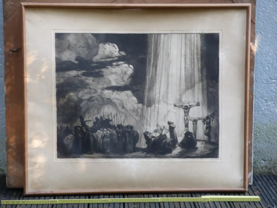 Oskar Graf, Radierung 9 von 100, Jesu’ Kreuzigung, Bildgröße ca. 53x65cm, Rahmen
