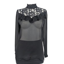 Vtg 90s Sheer Lace High Neck Top Floral Victorian Y2K Romantic Coquette Small