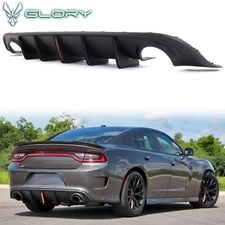 Fits 15-23 Dodge Charger Rear Diffuser IKON V3 Style w/ LED Light Matte Black PP