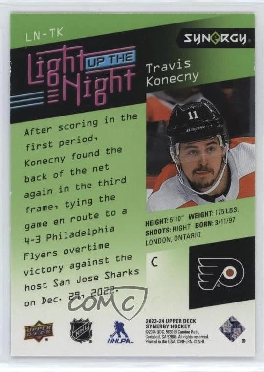 2023-24 Upper Deck Synergy Light Up The Night Green /199 Travis Konecny #LN-TK - Image 2 of 2