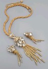 Vintage HOBE Gold Tassel Chandelier Necklace Earrings Set Marquise Rhinestones — photo 9