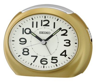 SEIKO Oval Non Ticking Bedroom Alarm Clock Metal Gold 5 Inches 4 Functional Tone