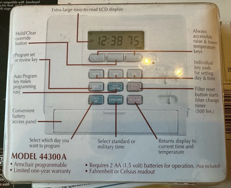 HUNTER Set & Save 300 7-Day Digital Programmable Thermostat White 44300A NIP New - Image 3 of 4