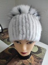 Damen Qualität Echt Nerz Pelz Mütze 56-58 Groß Weißgrau.