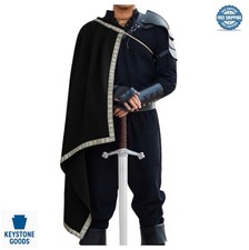 Men's Medieval Half Shoulder Cape Knight Costume Cloak Wool Blend Black