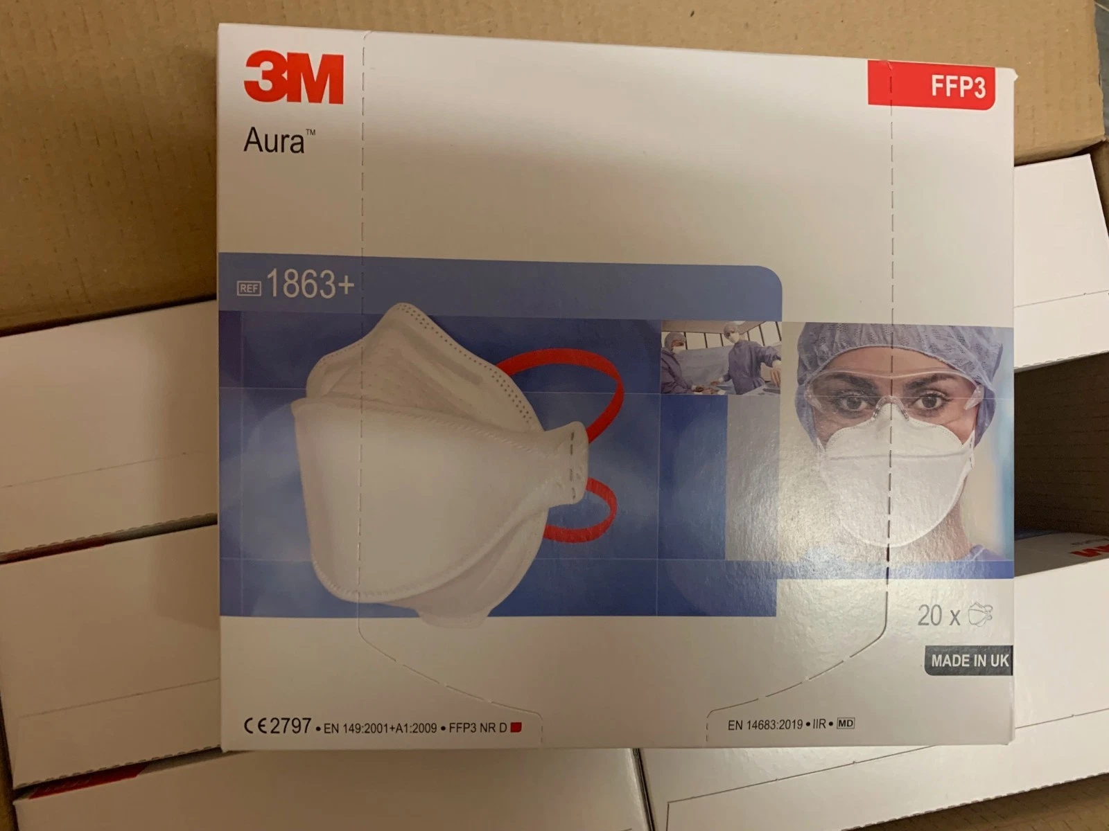 Expiry 2026-03 3M AURA 1863+ FFP3 FACE MASKS BOX OF 120 DISPOSABLE