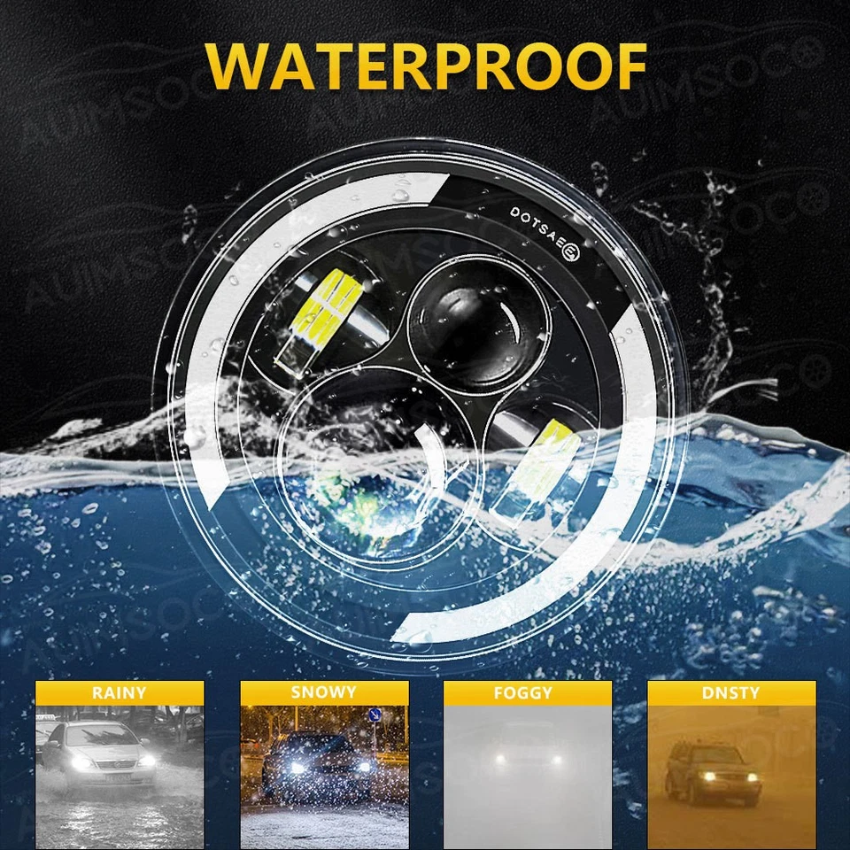 For Jeep TJ 1997-2006 7" inch Round LED Headlights High Low Beam 48000LM 6500K - Image 4 of 4