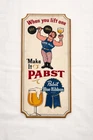 Beautiful Vintage Pabst Blue Ribbon Beer Weightlifter Muscleman Wood Sign