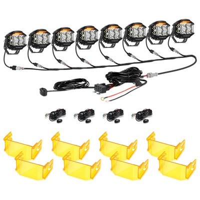 8X AUXBEAM 4'' LED Work Driving Light Pods Ditch Fog Dual Side Shooter Amber DRL