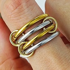 4PCS Stack Rings Stainless Steel Link Chain Round Bridal Set Unisex Jewelry