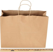 Kraft Paper Bags 250 Shopping 16" x 6" x 12 ½" (Vogue) Retail Merchandise Gift