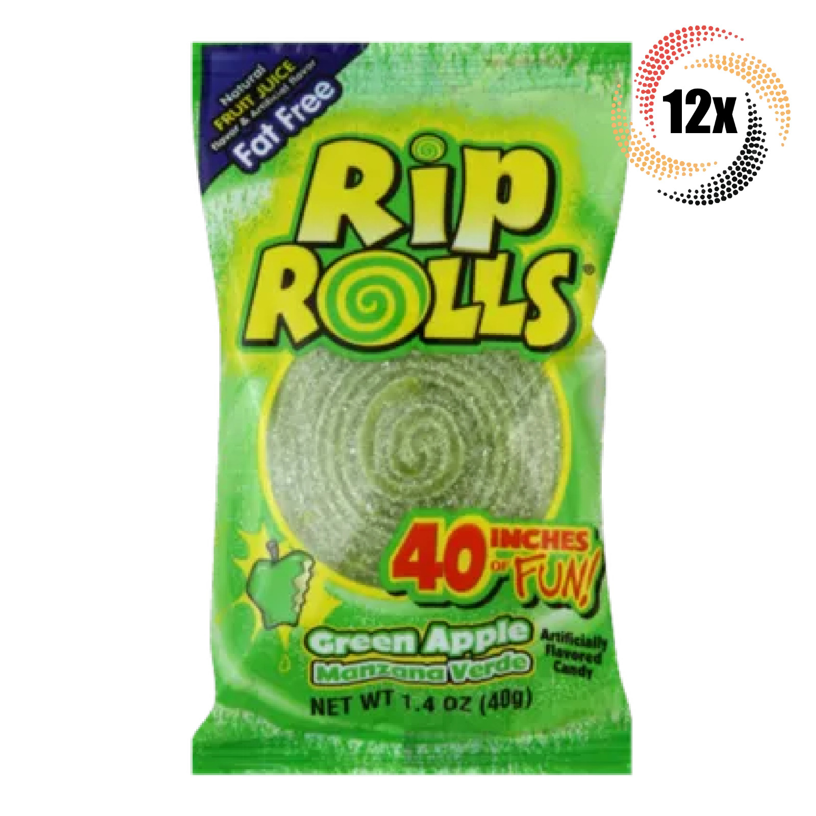 12 упаковок конфет со вкусом зеленого яблока | 40 дюймов в упаковке | 1,4 унции
